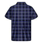Blue Yellow And Black Plaid Print Men's Short Sleeve Shirt
