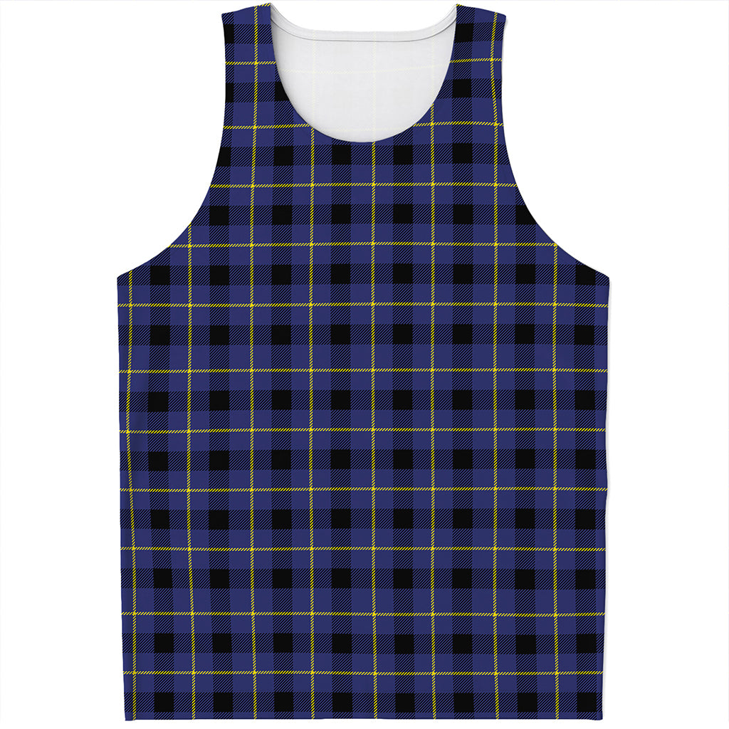 Blue Yellow And Black Plaid Print Men's Tank Top