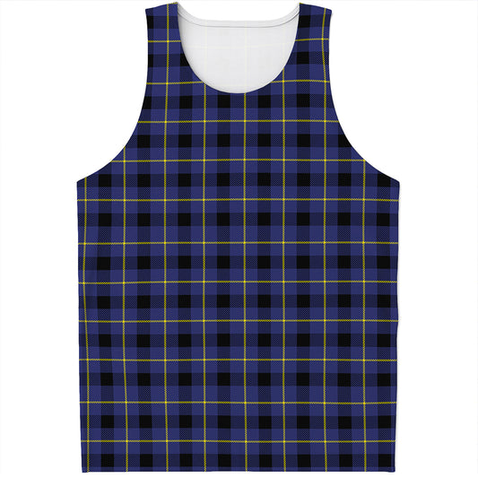 Blue Yellow And Black Plaid Print Men's Tank Top
