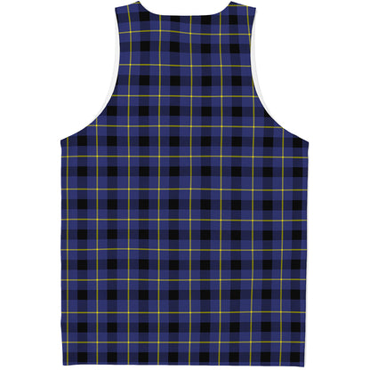 Blue Yellow And Black Plaid Print Men's Tank Top