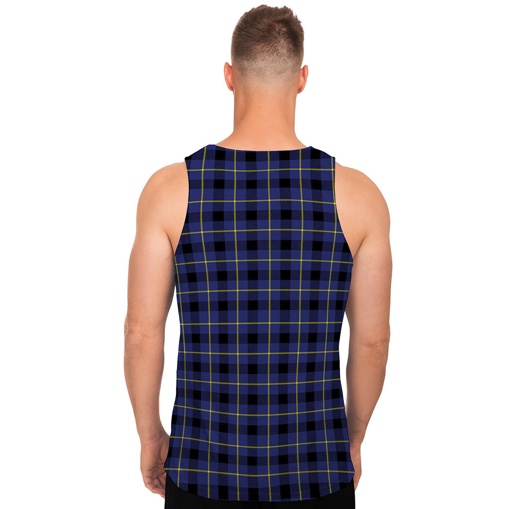 Blue Yellow And Black Plaid Print Men's Tank Top