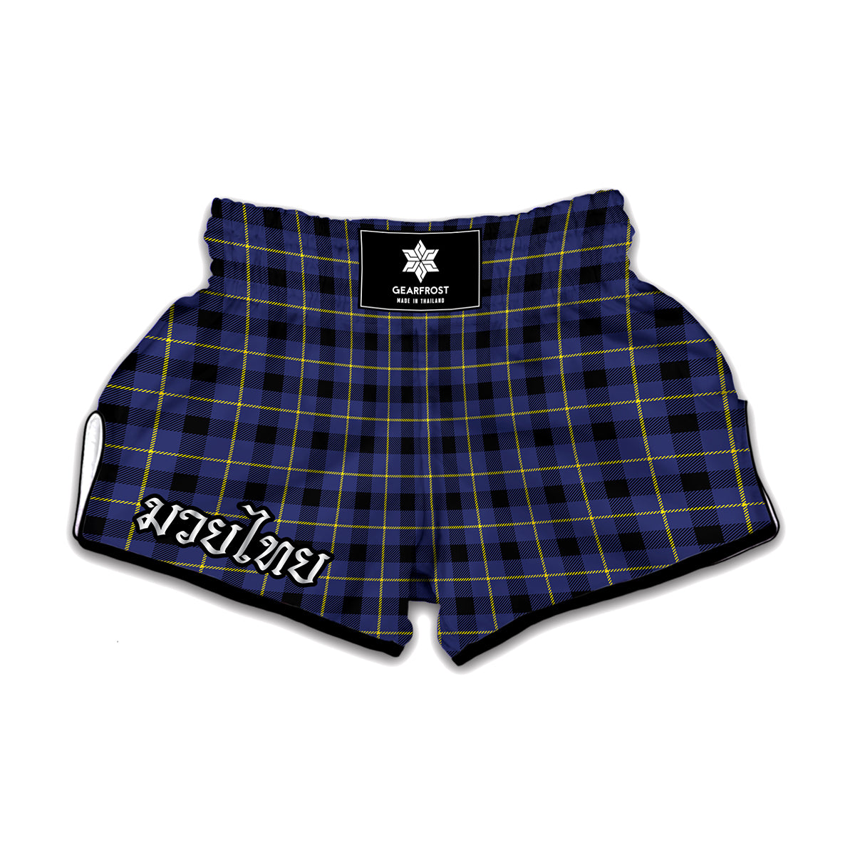 Blue Yellow And Black Plaid Print Muay Thai Boxing Shorts