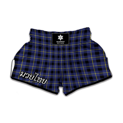 Blue Yellow And Black Plaid Print Muay Thai Boxing Shorts