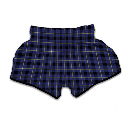 Blue Yellow And Black Plaid Print Muay Thai Boxing Shorts