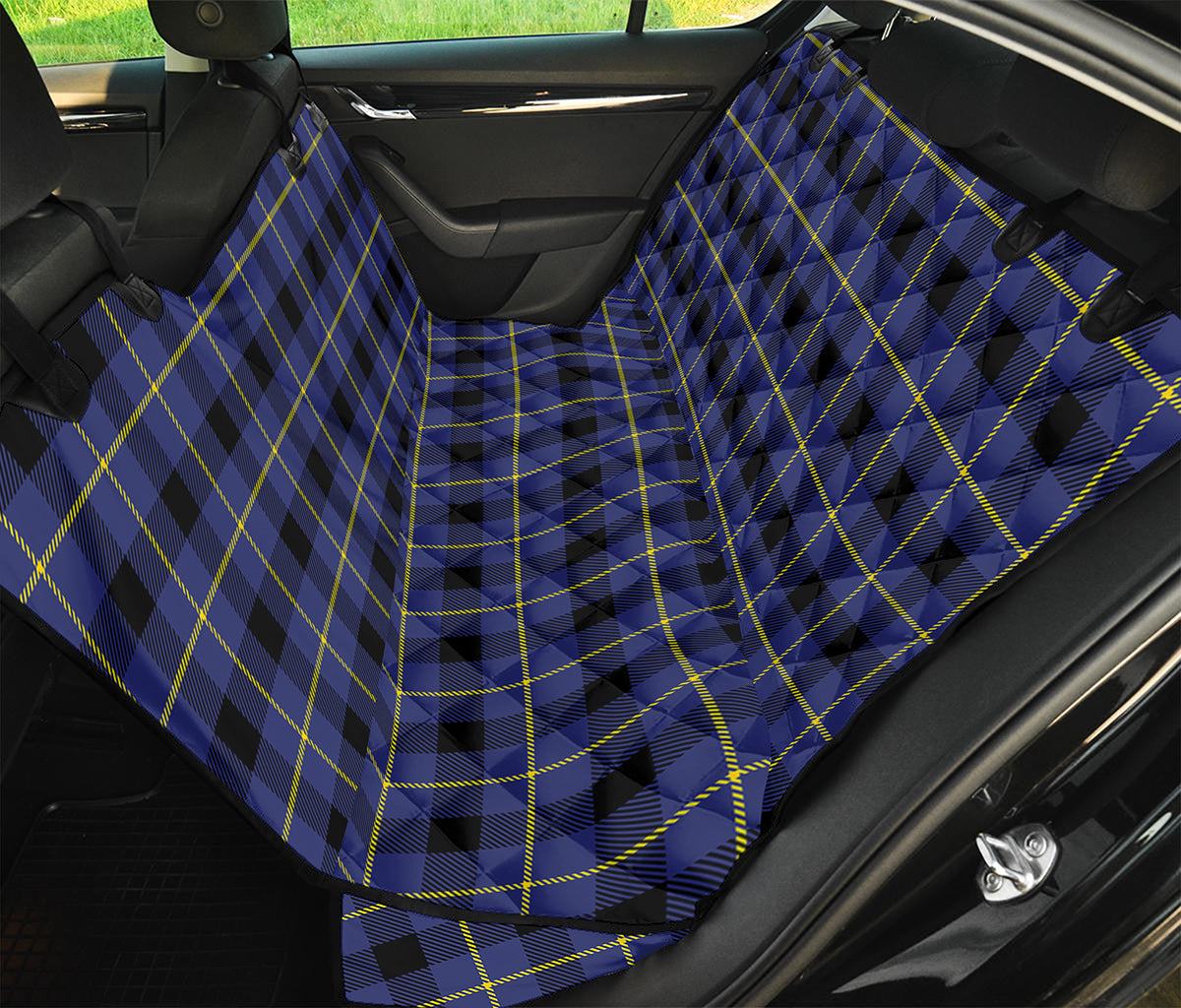 Blue Yellow And Black Plaid Print Pet Car Back Seat Cover