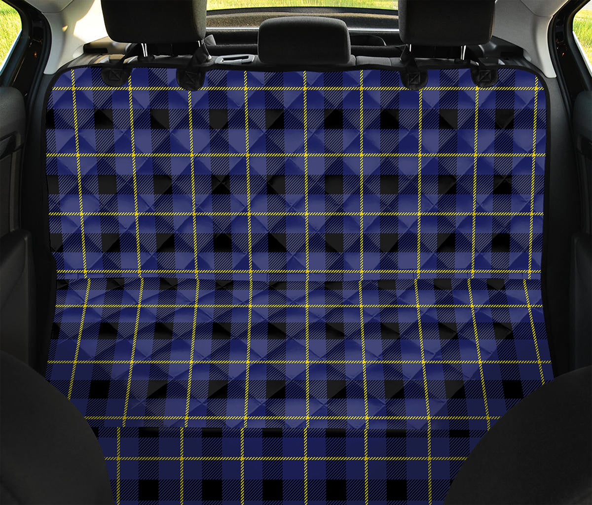 Blue Yellow And Black Plaid Print Pet Car Back Seat Cover