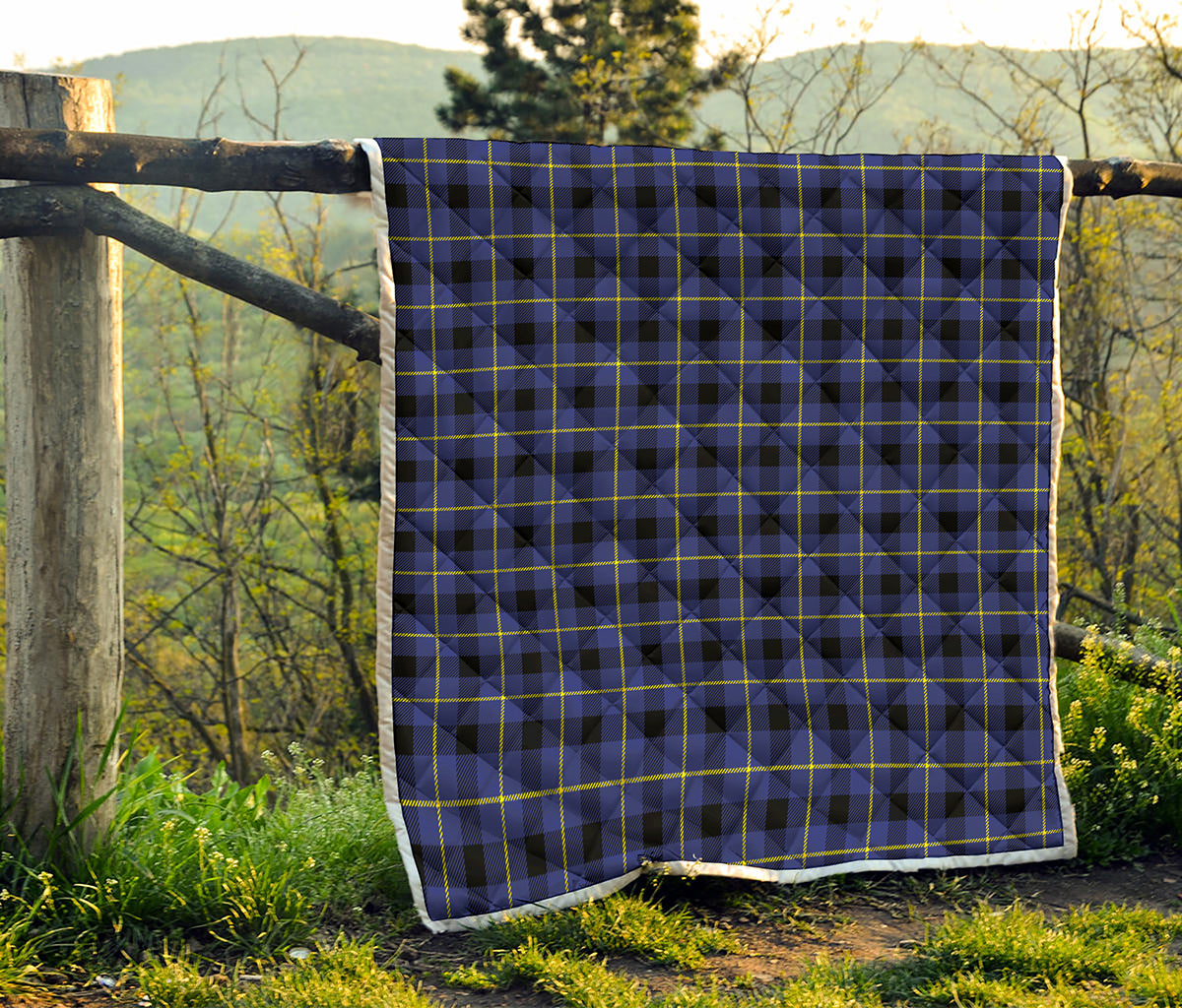 Blue Yellow And Black Plaid Print Quilt