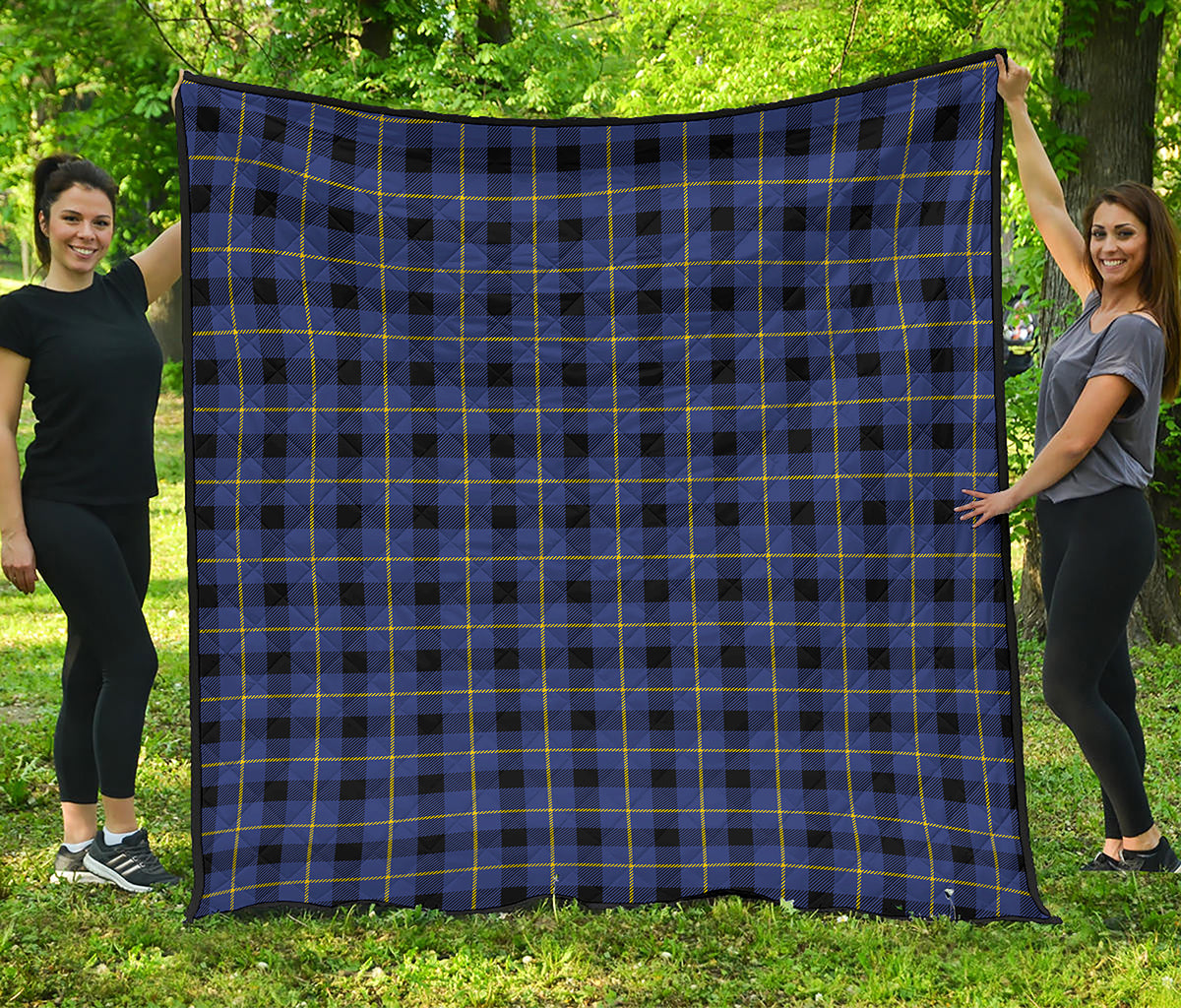 Blue Yellow And Black Plaid Print Quilt