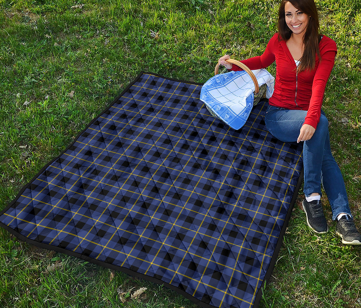 Blue Yellow And Black Plaid Print Quilt