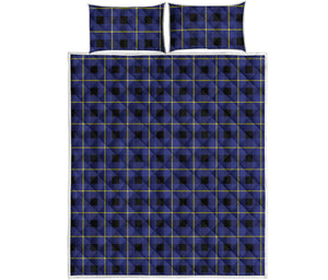 Blue Yellow And Black Plaid Print Quilt Bed Set