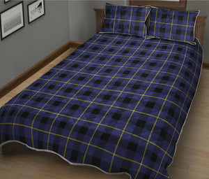 Blue Yellow And Black Plaid Print Quilt Bed Set