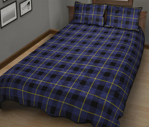 Blue Yellow And Black Plaid Print Quilt Bed Set