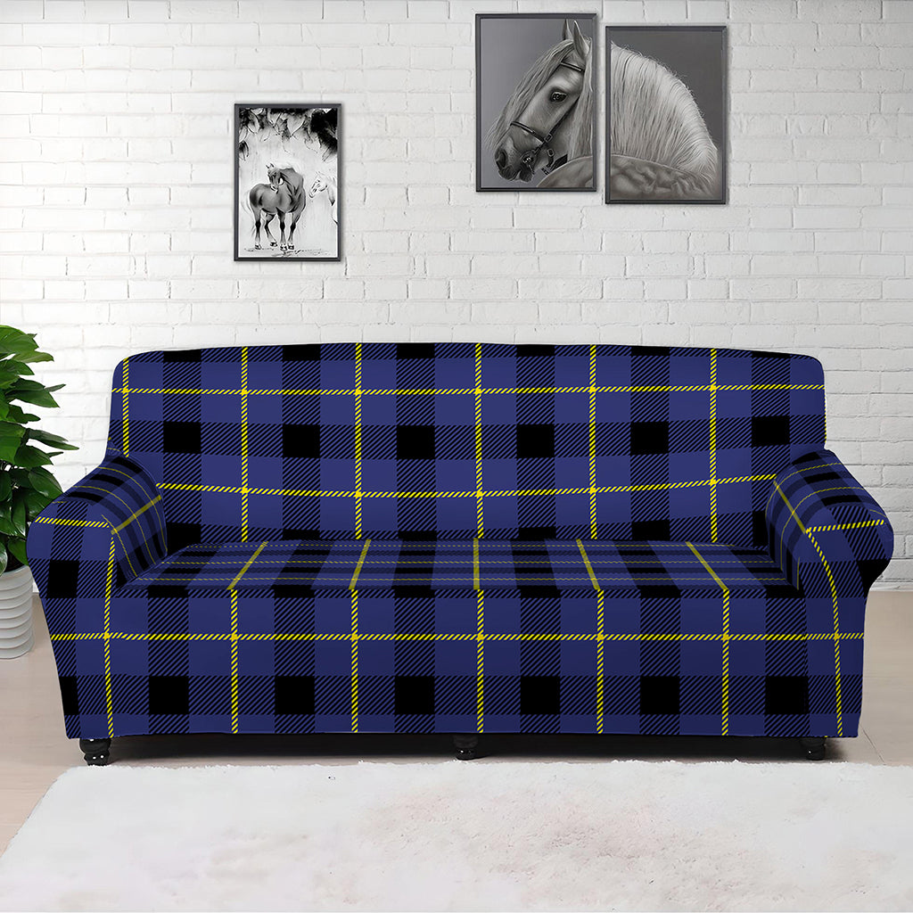 Blue Yellow And Black Plaid Print Sofa Cover