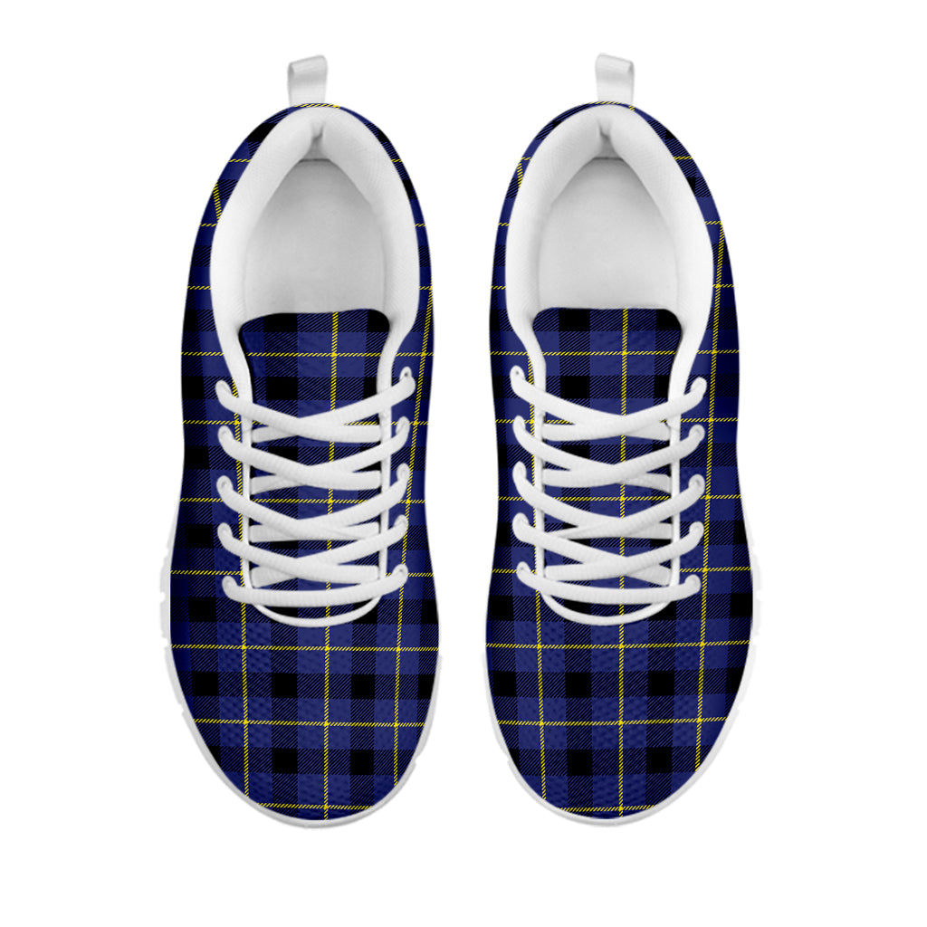Blue Yellow And Black Plaid Print White Sneakers