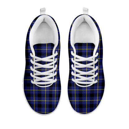Blue Yellow And Black Plaid Print White Sneakers
