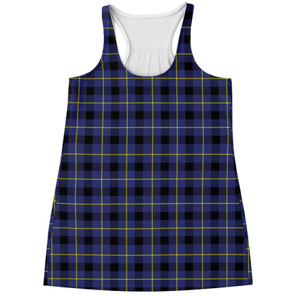 Blue Yellow And Black Plaid Print Women's Racerback Tank Top
