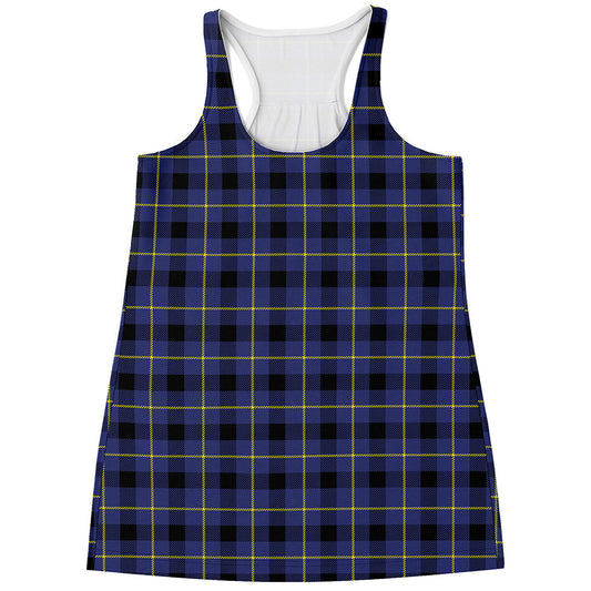 Blue Yellow And Black Plaid Print Women's Racerback Tank Top