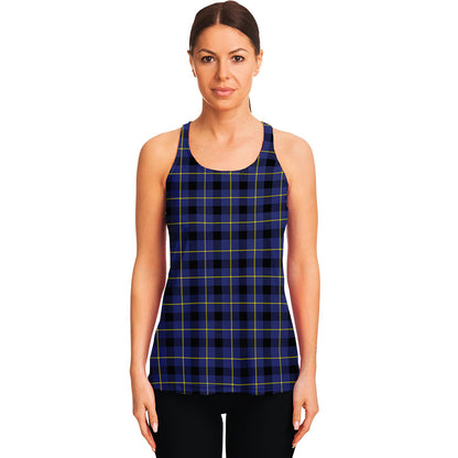 Blue Yellow And Black Plaid Print Women's Racerback Tank Top