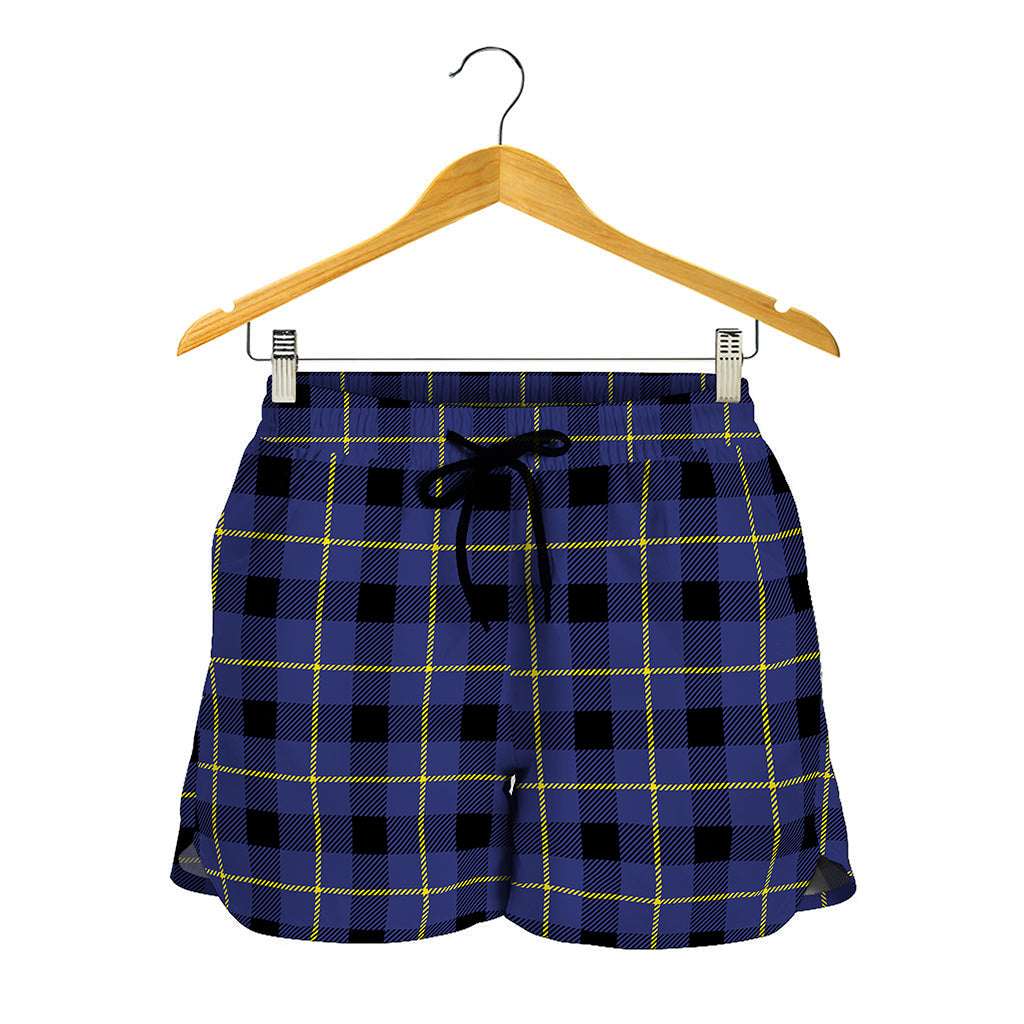 Blue Yellow And Black Plaid Print Women's Shorts