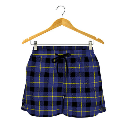 Blue Yellow And Black Plaid Print Women's Shorts