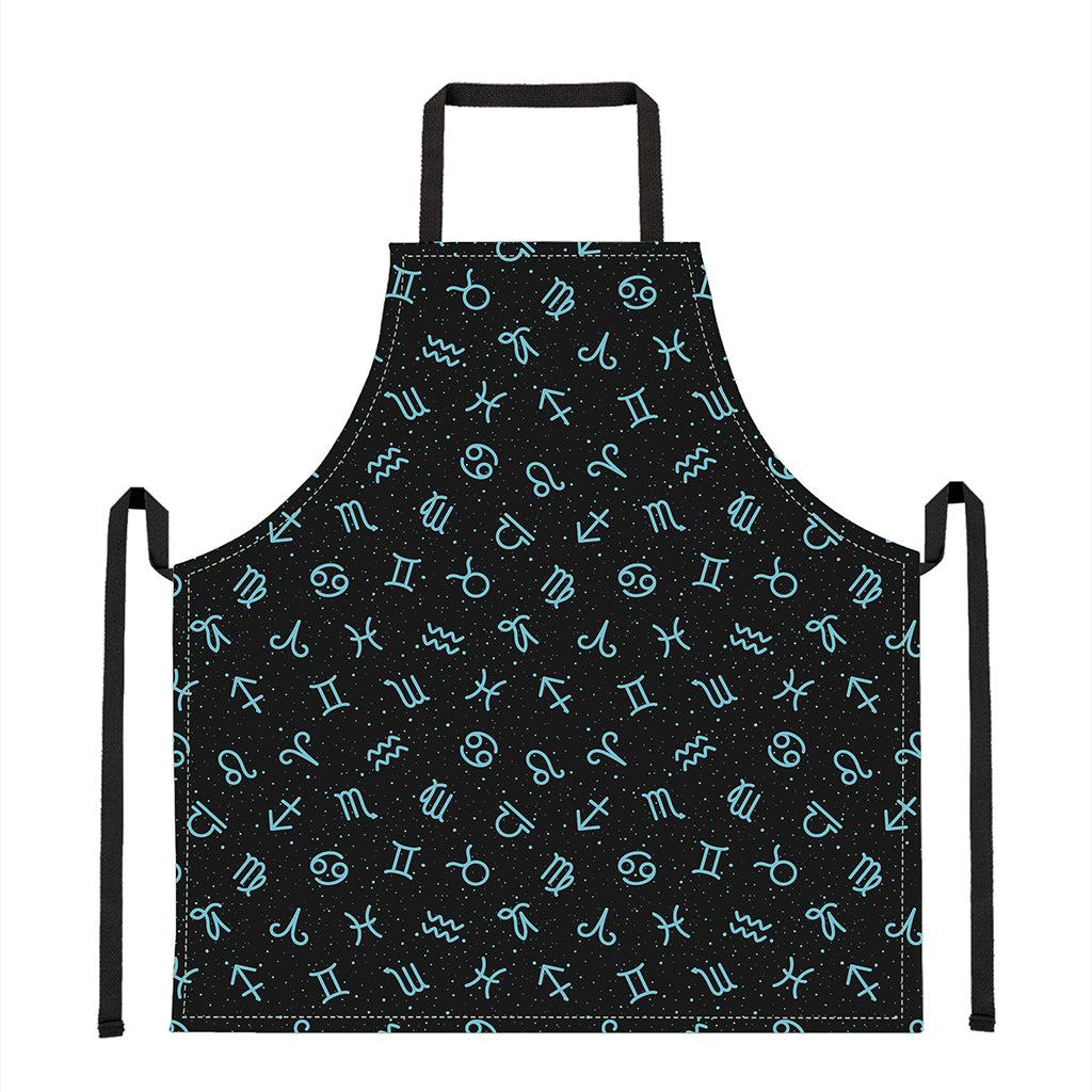 Blue Zodiac Symbols Pattern Print Apron