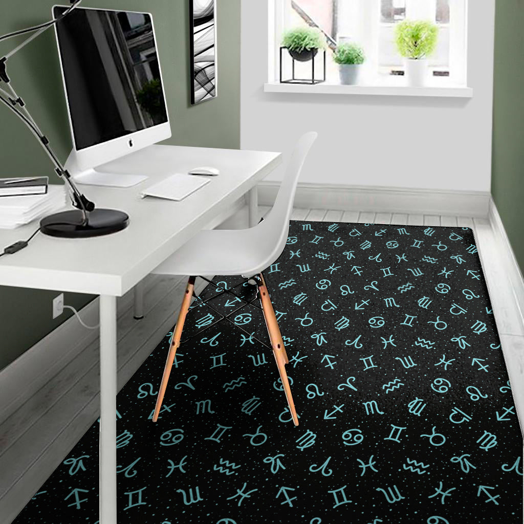 Blue Zodiac Symbols Pattern Print Area Rug
