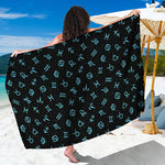 Blue Zodiac Symbols Pattern Print Beach Sarong Wrap