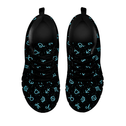 Blue Zodiac Symbols Pattern Print Black Sneakers