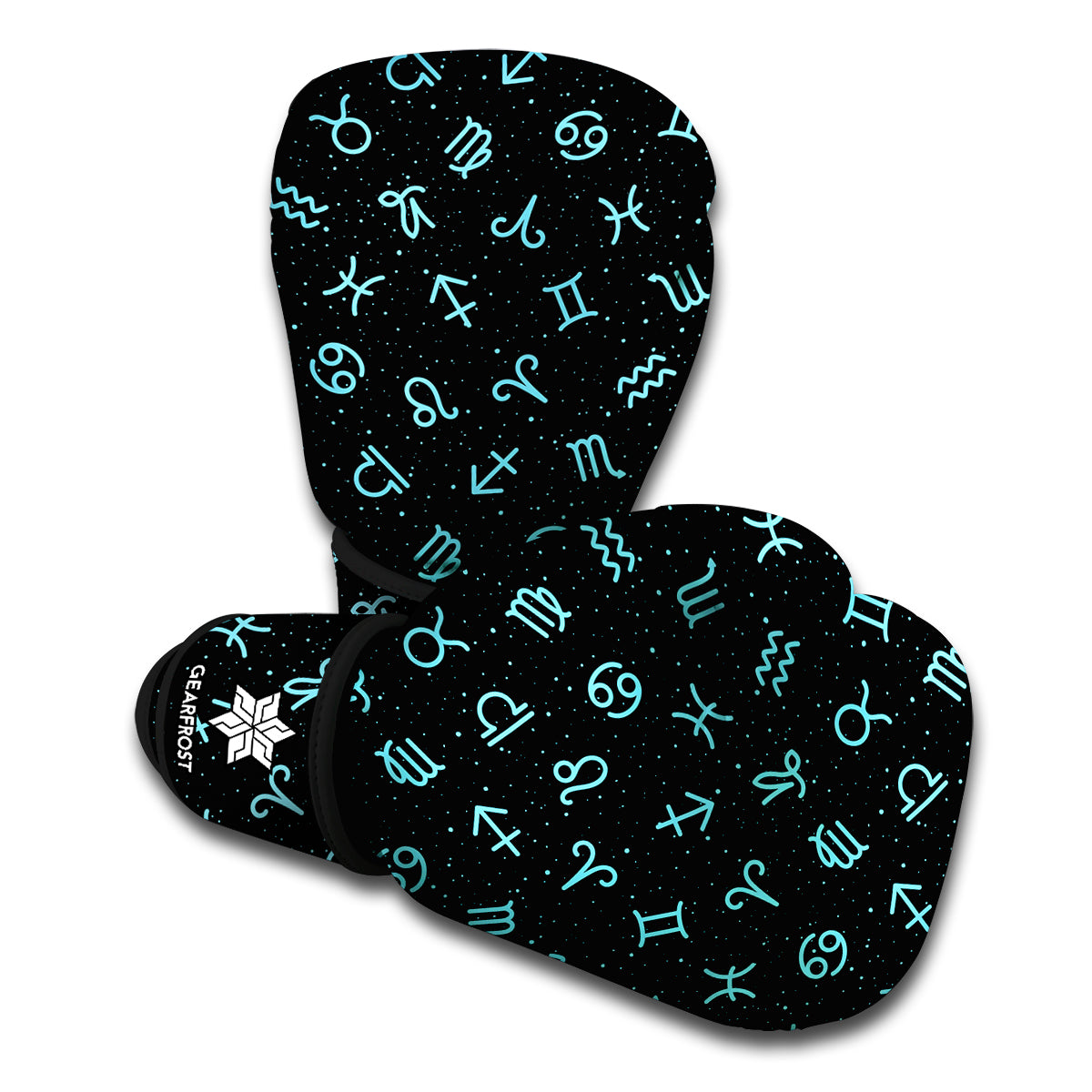 Blue Zodiac Symbols Pattern Print Boxing Gloves