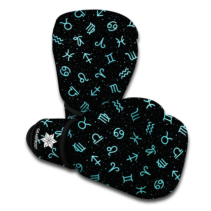 Blue Zodiac Symbols Pattern Print Boxing Gloves