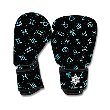 Blue Zodiac Symbols Pattern Print Boxing Gloves