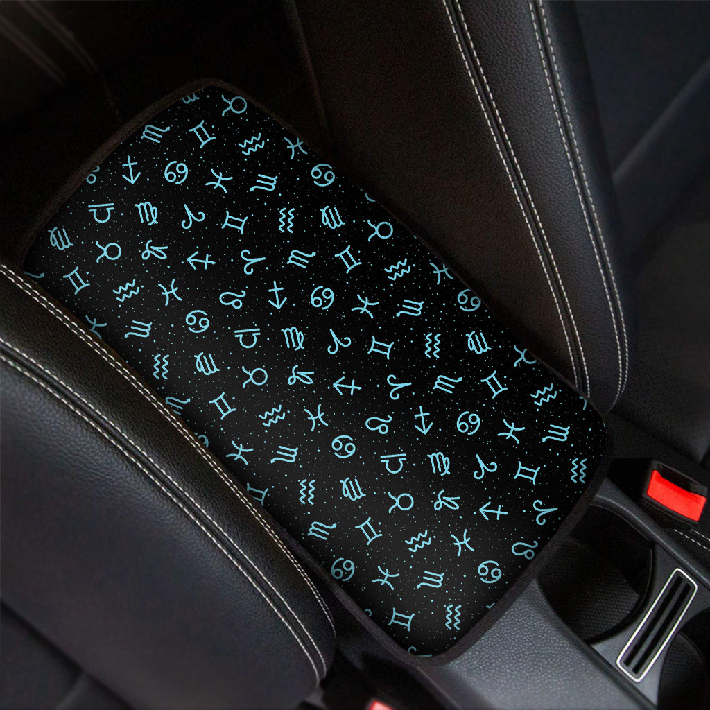 Blue Zodiac Symbols Pattern Print Car Center Console Cover