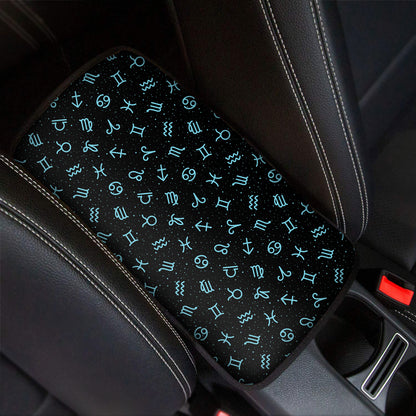 Blue Zodiac Symbols Pattern Print Car Center Console Cover