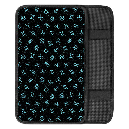 Blue Zodiac Symbols Pattern Print Car Center Console Cover