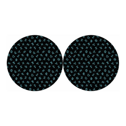 Blue Zodiac Symbols Pattern Print Car Coasters
