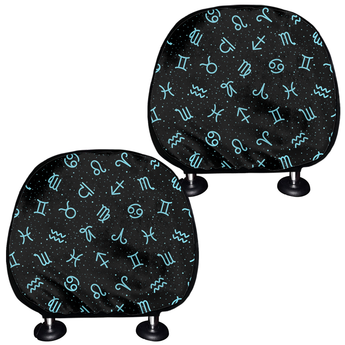 Blue Zodiac Symbols Pattern Print Car Headrest Covers