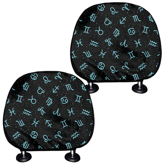 Blue Zodiac Symbols Pattern Print Car Headrest Covers