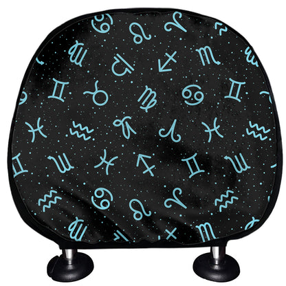 Blue Zodiac Symbols Pattern Print Car Headrest Covers