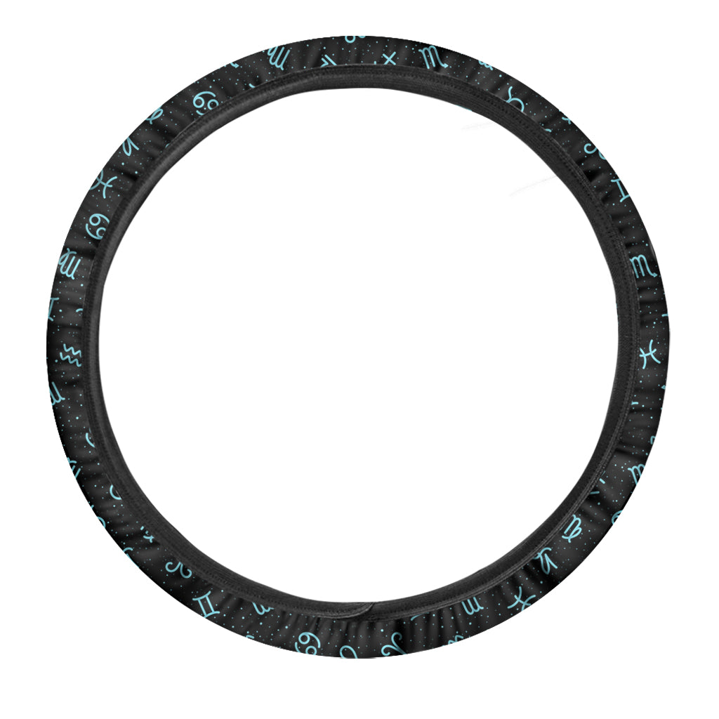 Blue Zodiac Symbols Pattern Print Car Steering Wheel Cover