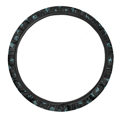 Blue Zodiac Symbols Pattern Print Car Steering Wheel Cover