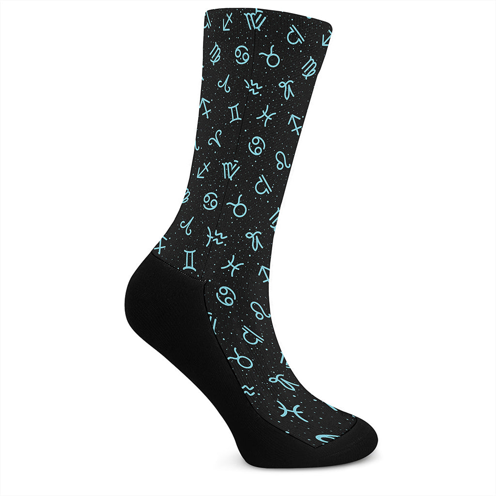 Blue Zodiac Symbols Pattern Print Crew Socks