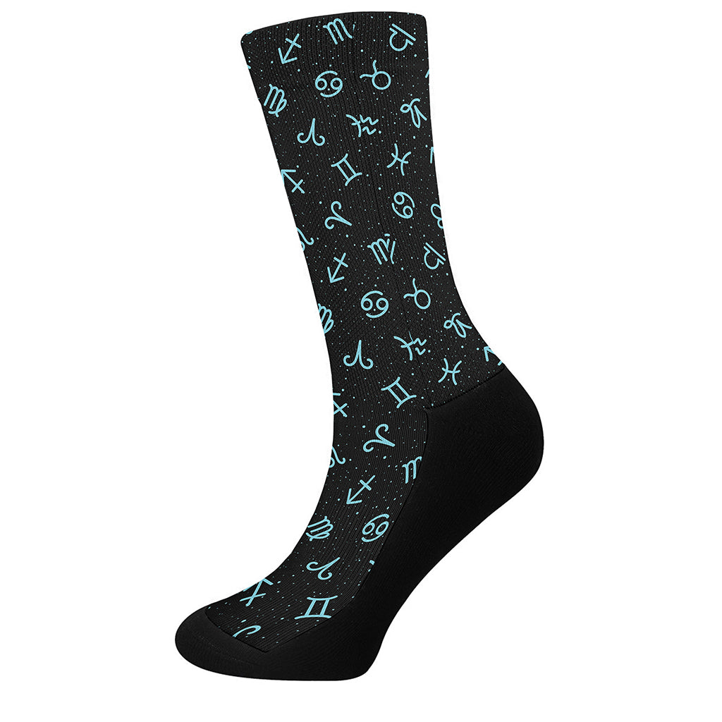 Blue Zodiac Symbols Pattern Print Crew Socks