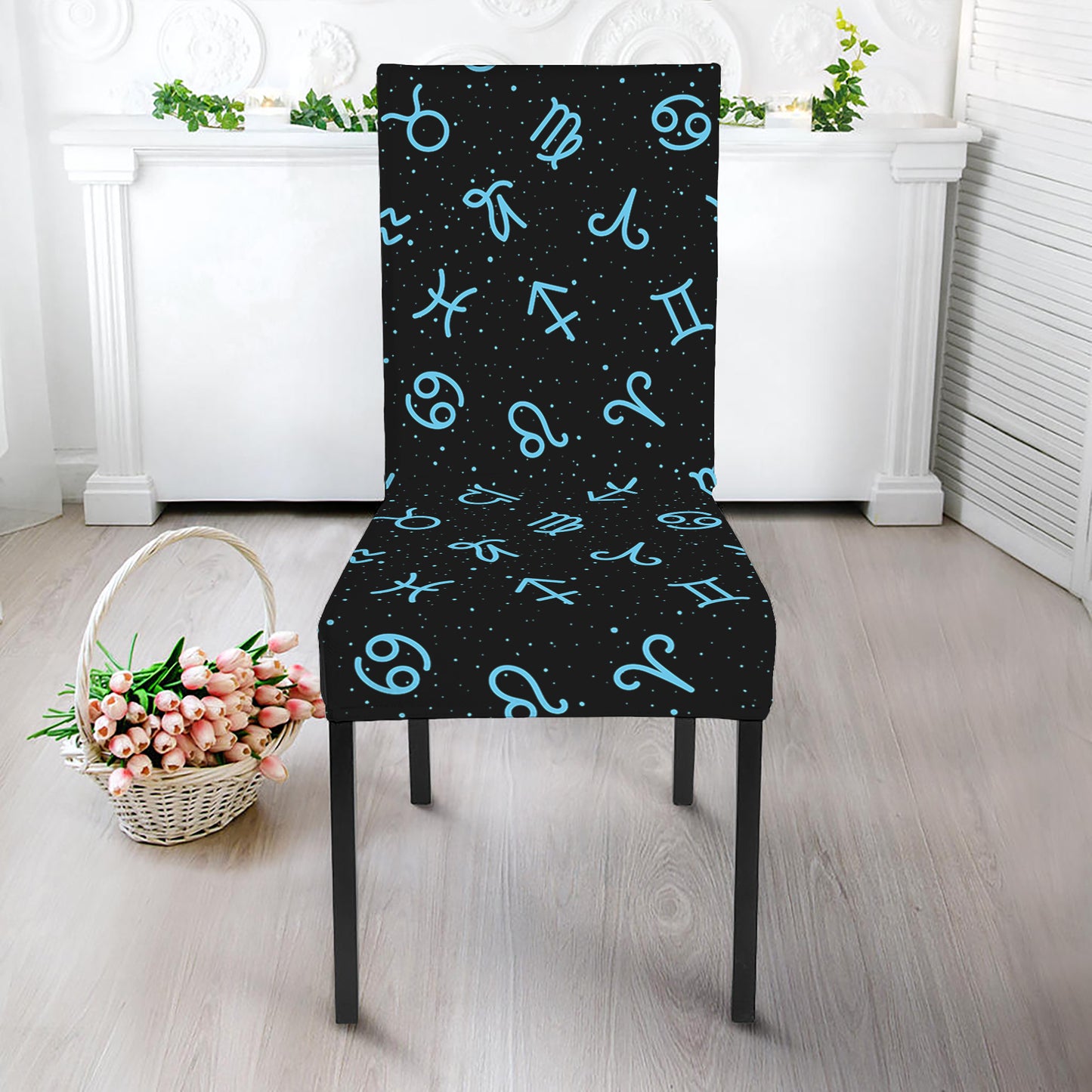 Blue Zodiac Symbols Pattern Print Dining Chair Slipcover