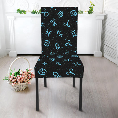 Blue Zodiac Symbols Pattern Print Dining Chair Slipcover