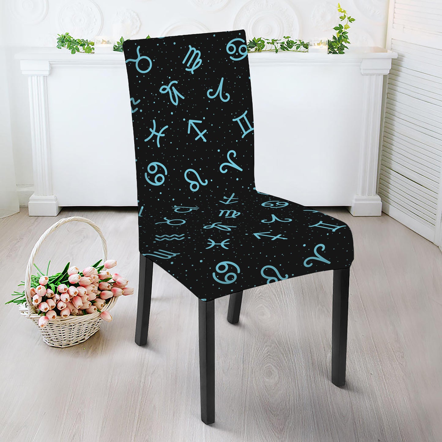 Blue Zodiac Symbols Pattern Print Dining Chair Slipcover