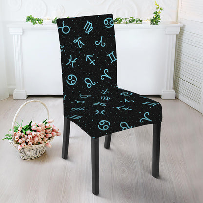 Blue Zodiac Symbols Pattern Print Dining Chair Slipcover