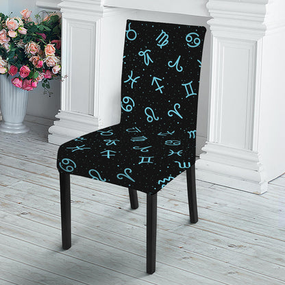 Blue Zodiac Symbols Pattern Print Dining Chair Slipcover