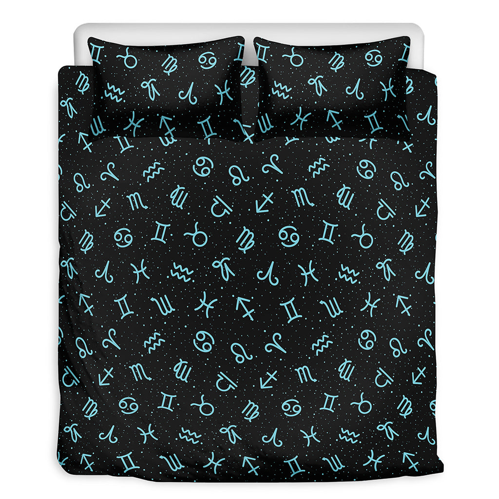 Blue Zodiac Symbols Pattern Print Duvet Cover Bedding Set