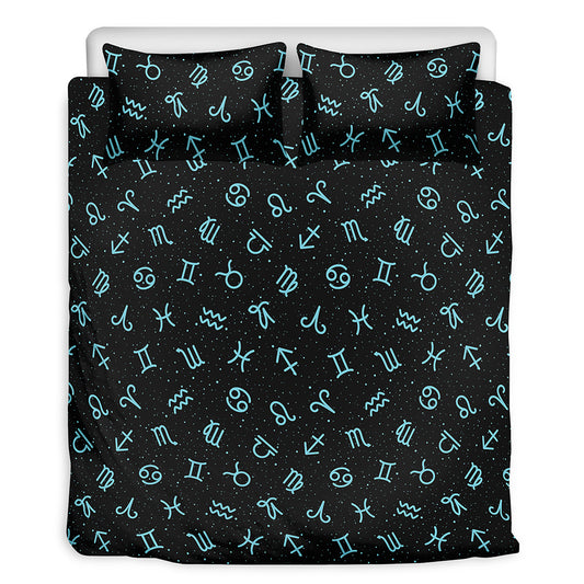 Blue Zodiac Symbols Pattern Print Duvet Cover Bedding Set