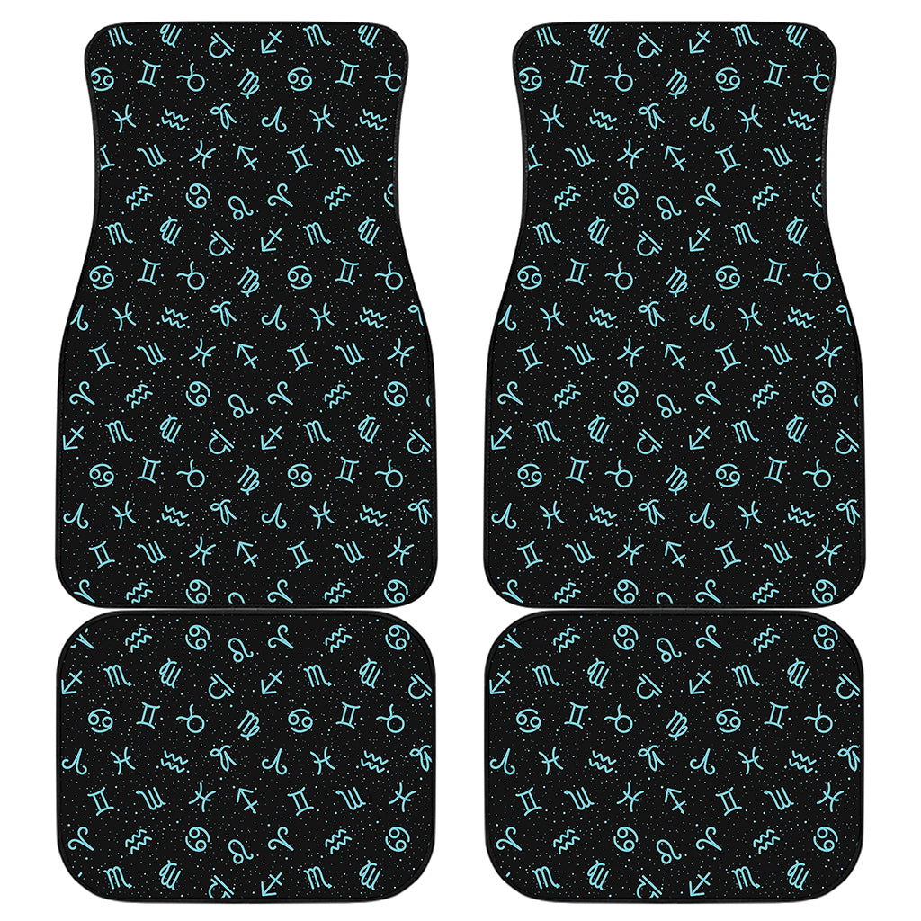 Blue Zodiac Symbols Pattern Print Front and Back Car Floor Mats
